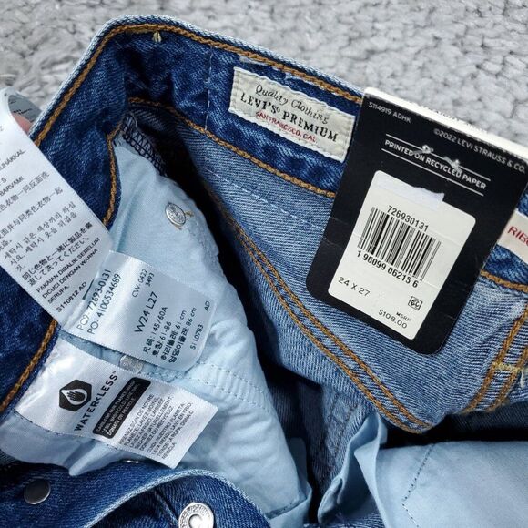 Levi's Premium Ribcage Straight Ankle Jeans Revolve Blue Ripped Size 24 x 27 - Picture 6 of 11